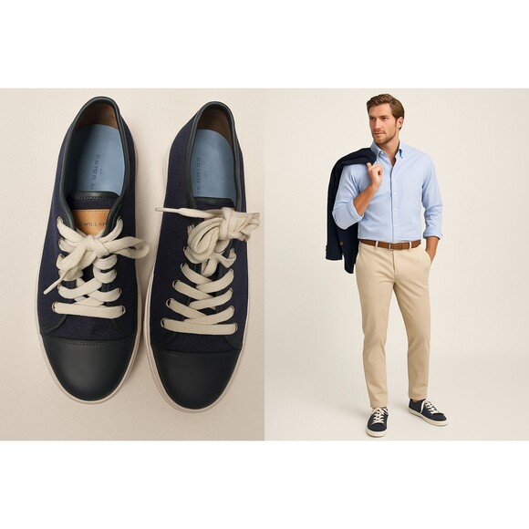 Peter Millar Men’s Sneakers Size 9M Navy & Dark Green Leather Rare Colorway - Picture 1 of 12